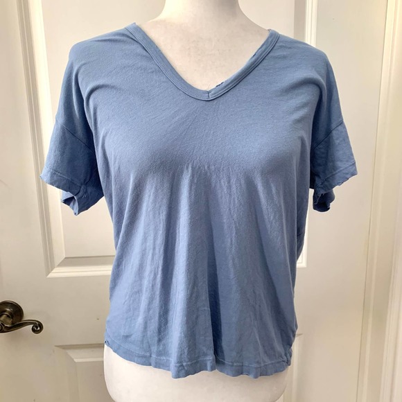 3/$15 NEW Marika Distressed V-neck 100% Cotton Tee Light Blue - Picture 1 of 8